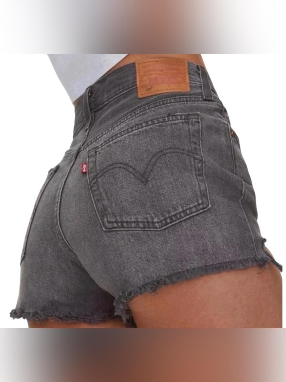 Levi's 501 gray black charcoal Wash Raw Hem Denim Shorts Size 25 Vintage Style